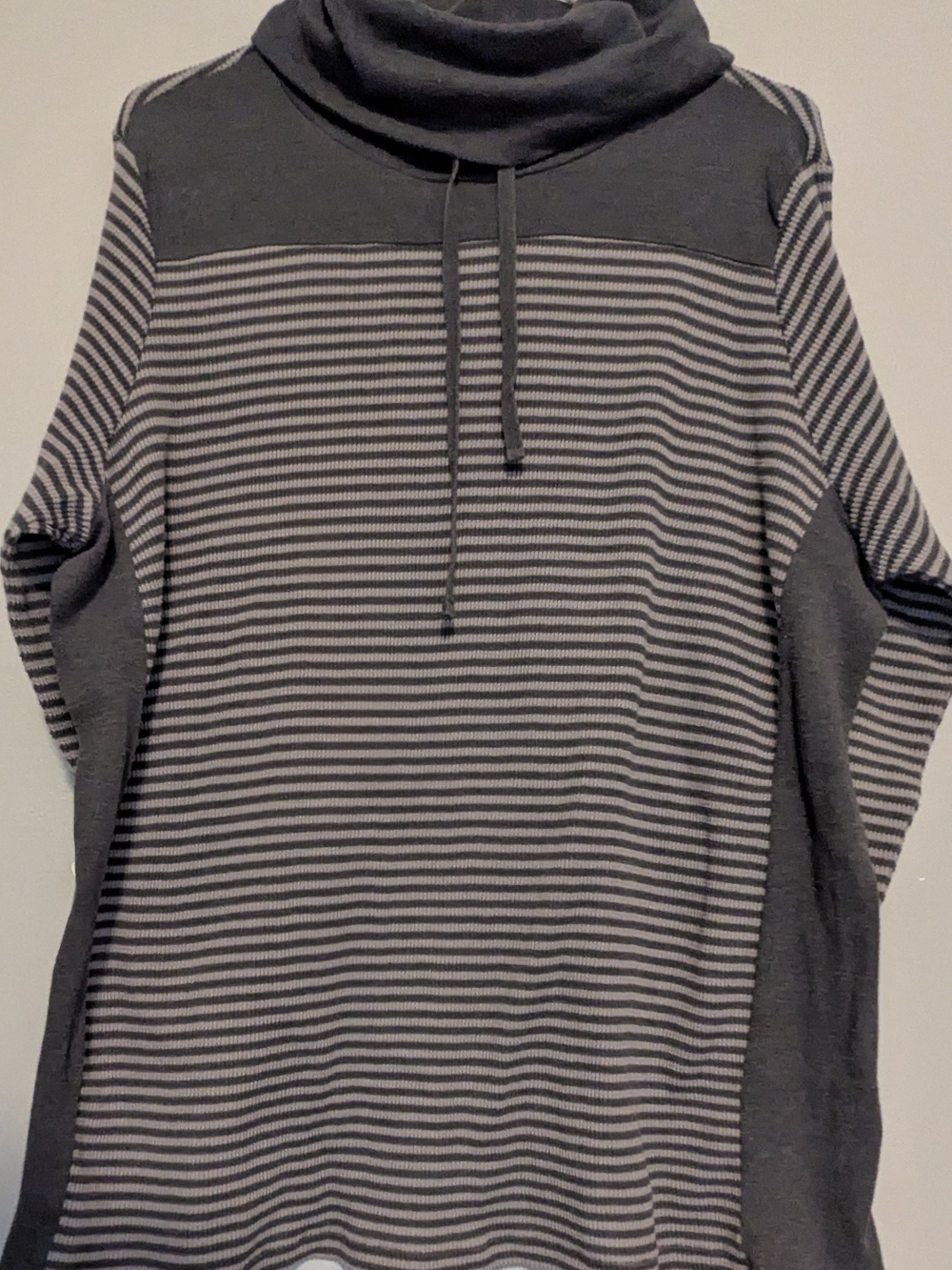 CJ Banks Light Gray & Dark Gray Striped Cowl Neck Pullover